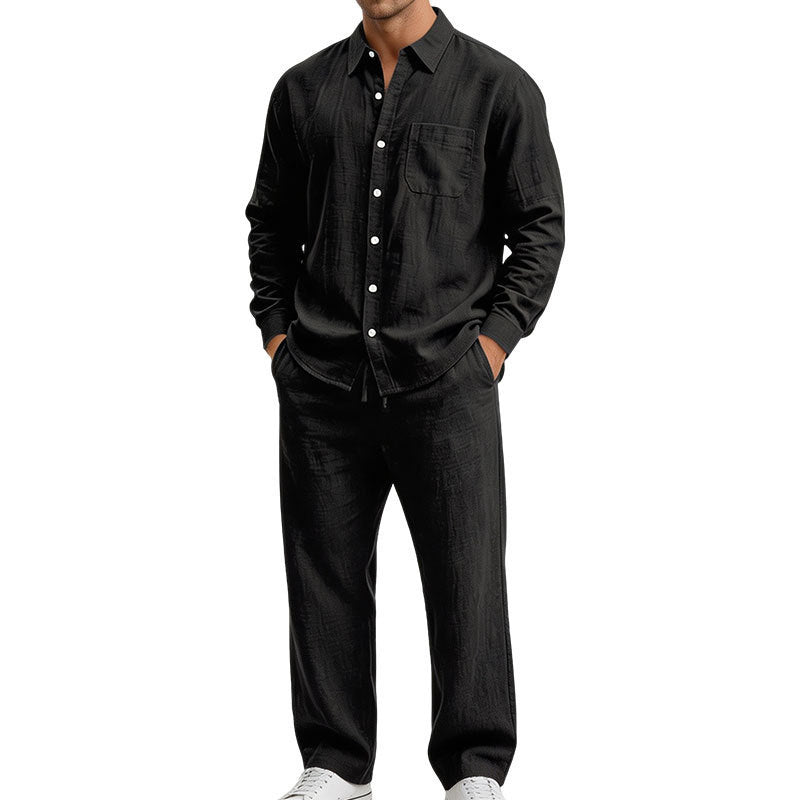 Herren Entspanntes Zweiteiliges Lounge-Set aus Strukturjersey mit Hemdkragen Drune