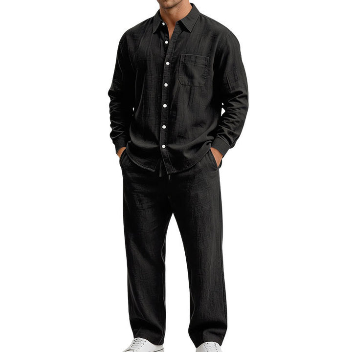 Herren Entspanntes Zweiteiliges Lounge-Set aus Strukturjersey mit Hemdkragen Drune