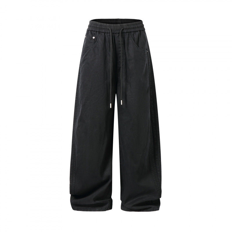 Unisex Weite Denim-Hose mit elastischem Bund, Tunnelzug und fünf Taschen Drune