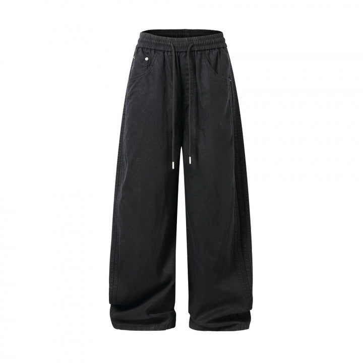 Unisex Weite Denim-Hose mit elastischem Bund, Tunnelzug und fünf Taschen Drune