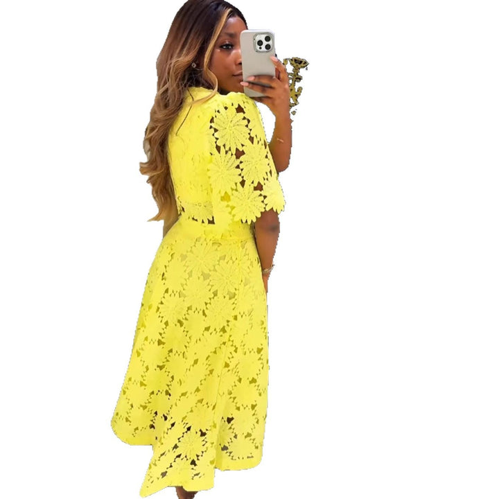 Damen nan zweiteiliges florales Spitzenkleid mit Midirock und kurzem Oberteil Drune
