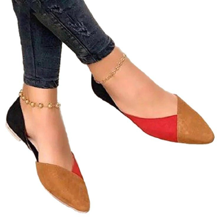 Damen elegante Ballerinas mit spitzem Zehenbereich und modischem Farbblockdesign Drune