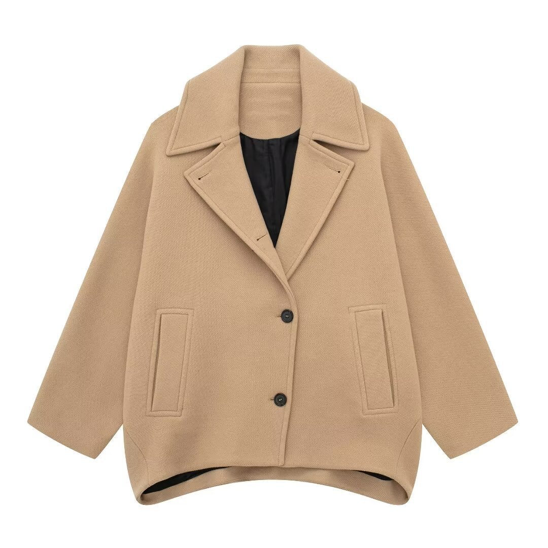 Damen Kurz geschnittener Oversize-Wollmix-Caban mit weitem Revers und kastiger Silhouette Drune