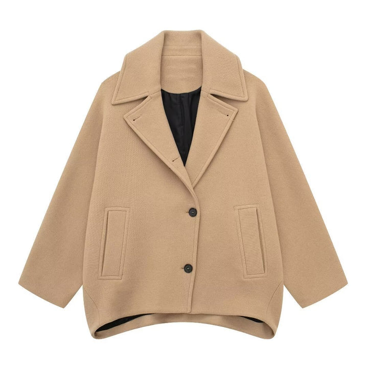 Damen Kurz geschnittener Oversize-Wollmix-Caban mit weitem Revers und kastiger Silhouette Drune
