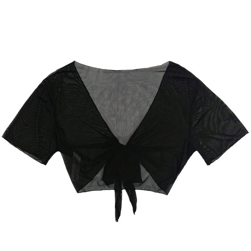 Damen Crop-Top aus transparentem Stoff mit knotbarem Design Drune