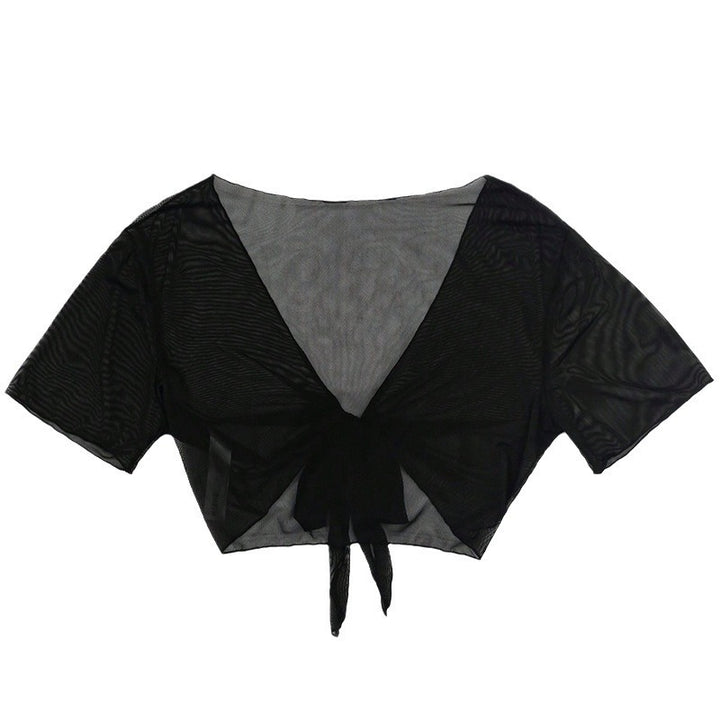 Damen Crop-Top aus transparentem Stoff mit knotbarem Design Drune