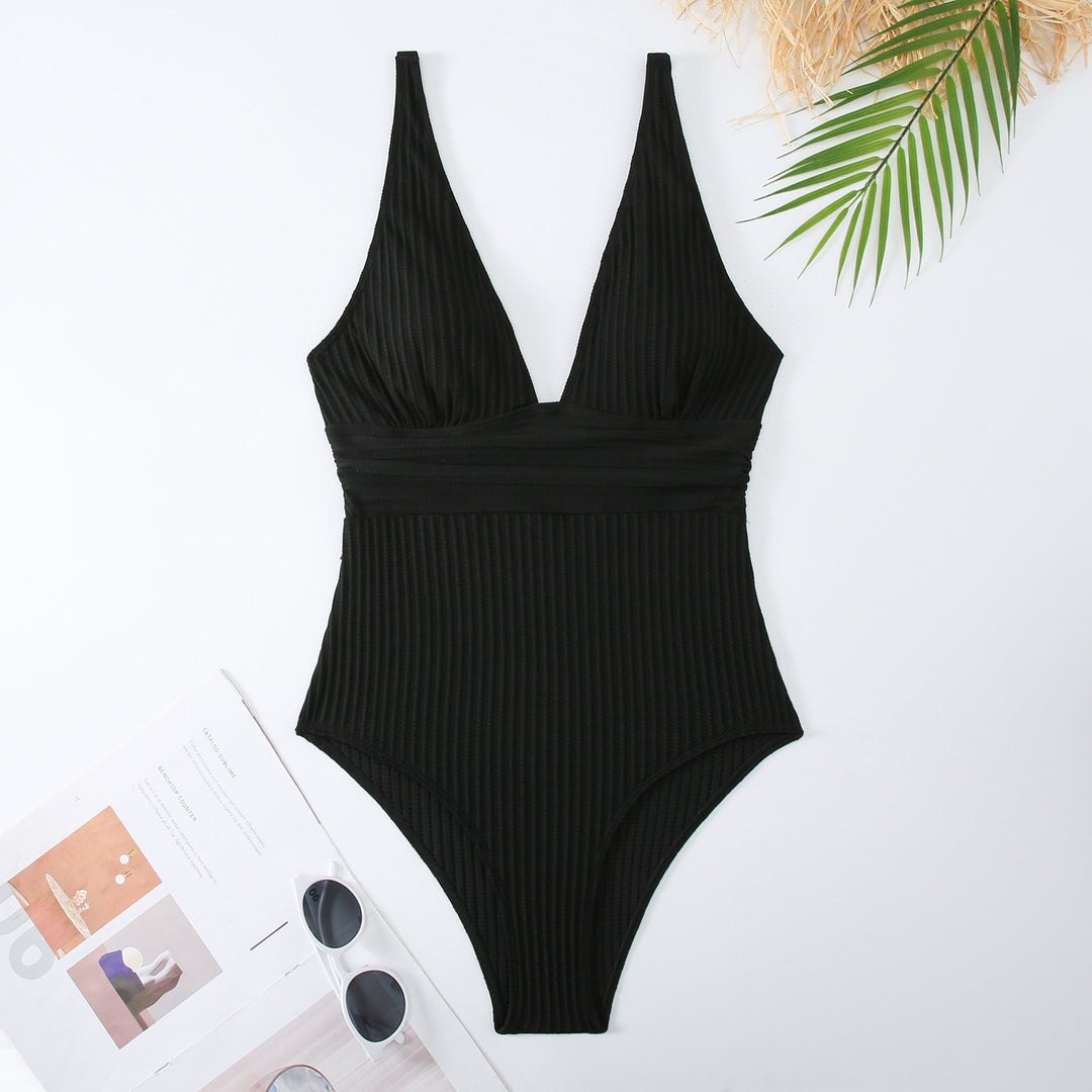 Damen Einteiliger Badeanzug mit figurbetontem Design und tiefem V-Ausschnitt Drune