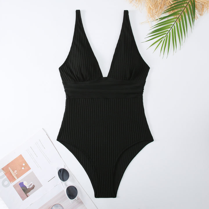 Damen Einteiliger Badeanzug mit figurbetontem Design und tiefem V-Ausschnitt Drune