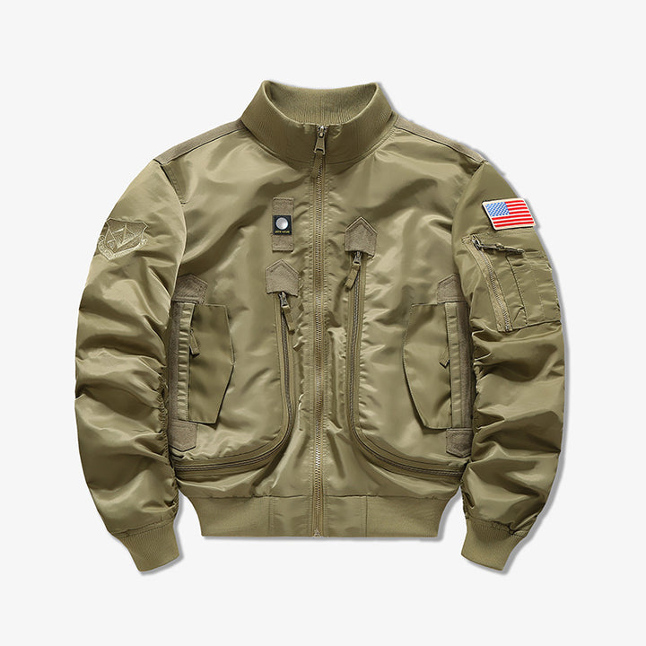 Men's  tactical flight bomber jacket with multiple angled zip and flap pockets Drune