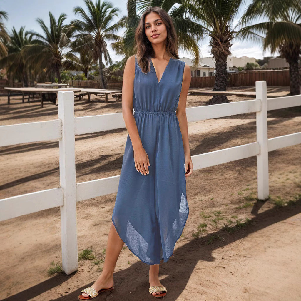 Damen Modischer Jumpsuit mit elegantem V-Ausschnitt und weitem Bein Drune