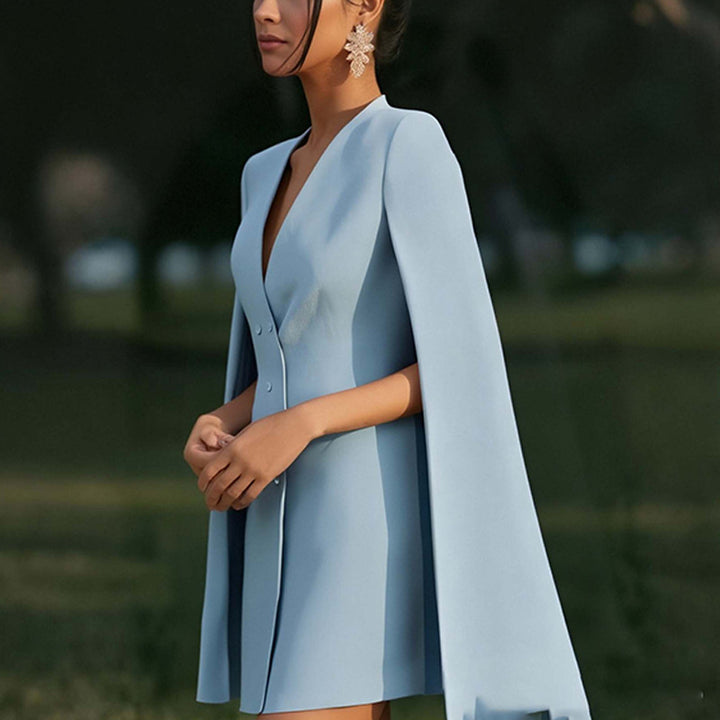 Damen Überwurf Kleid mit Kapuze und doppelter Knopfleiste Drune