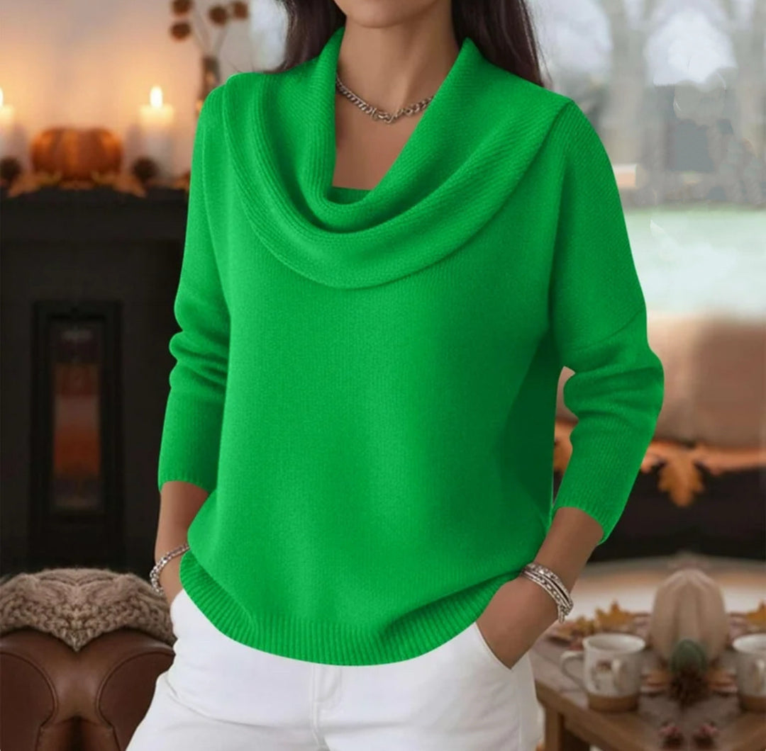 Damen Lässiger Schalkragen-Feinstrickpullover mit überschnittener Schulter und geripptem Saum Drune
