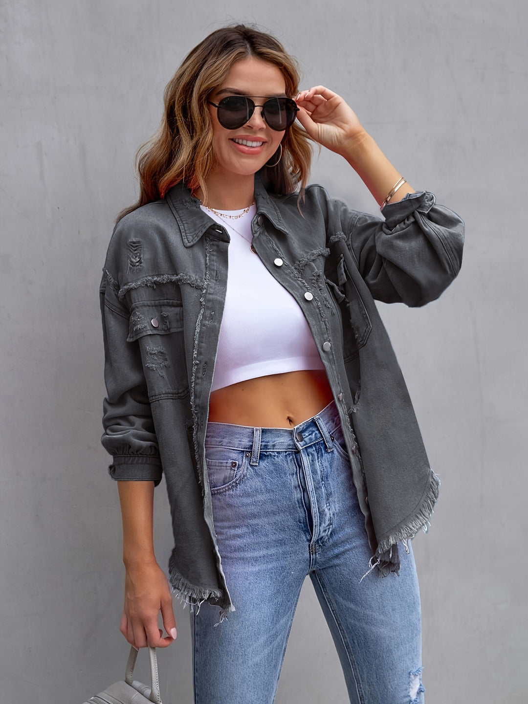 Weite Jeansjacke aus Baumwolle
