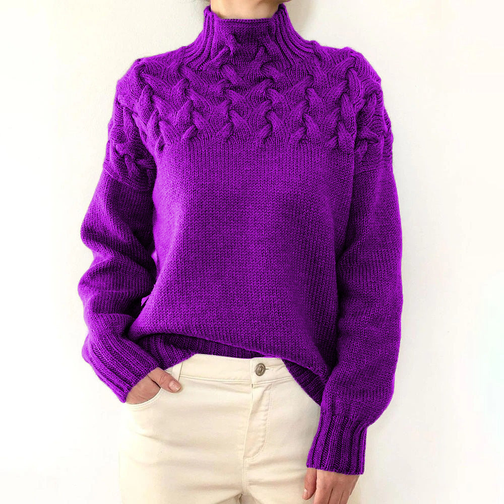 Damen nan Strickpullover mit Zopfstruktur und hohem Rollkragen Drune