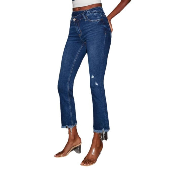 Damen Bootcut Jeans mit fransigem Saum Drune