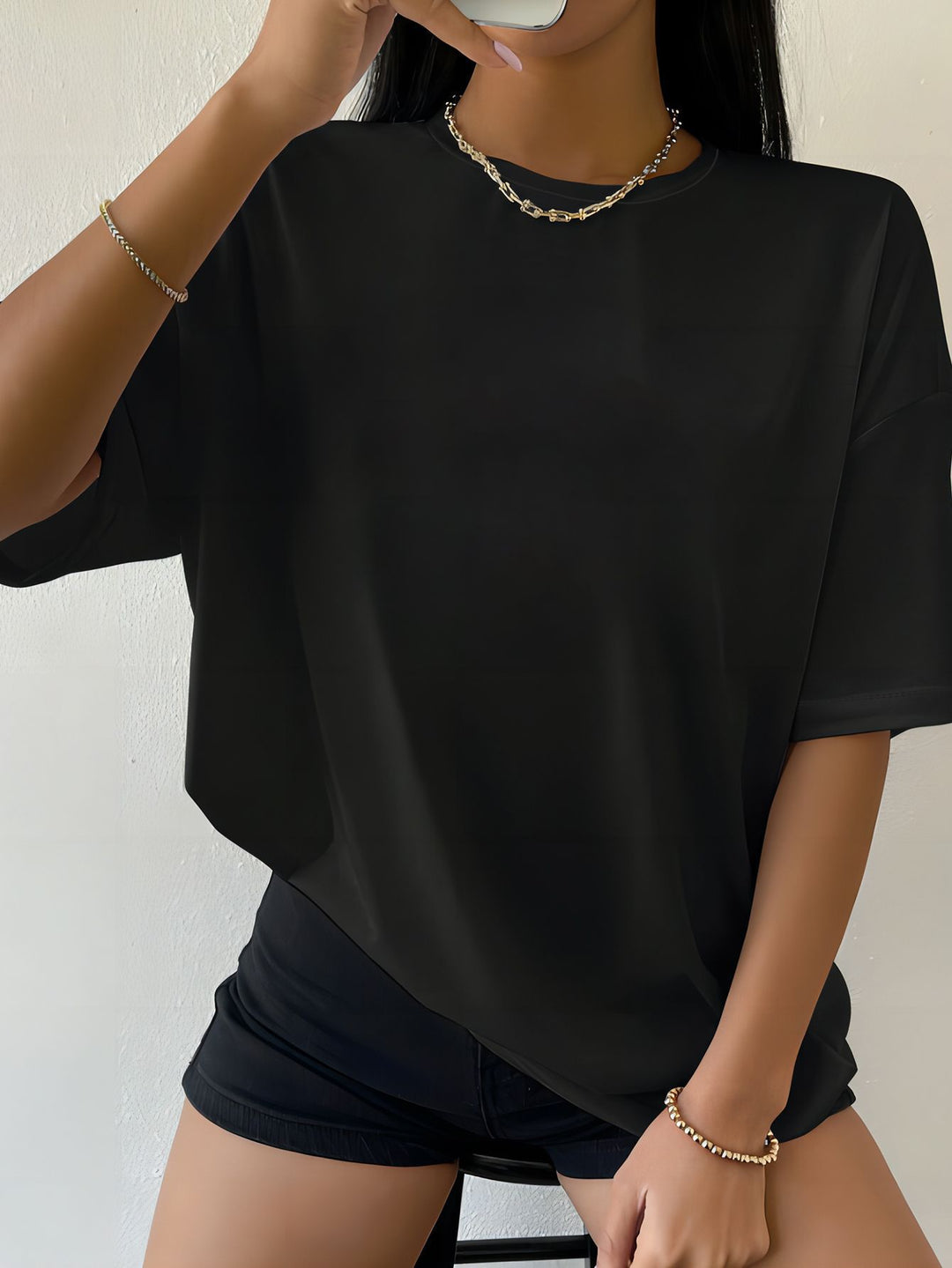 Damen oversized Baumwoll-T-Shirt mit geradem Schnitt und minimalistischem Design Drune