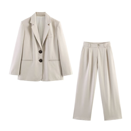 Damen Zweiteiliges Business-Anzug-Set mit kastigem Zweiknopf-Blazer und weiter hochgeschnittener Hose Drune