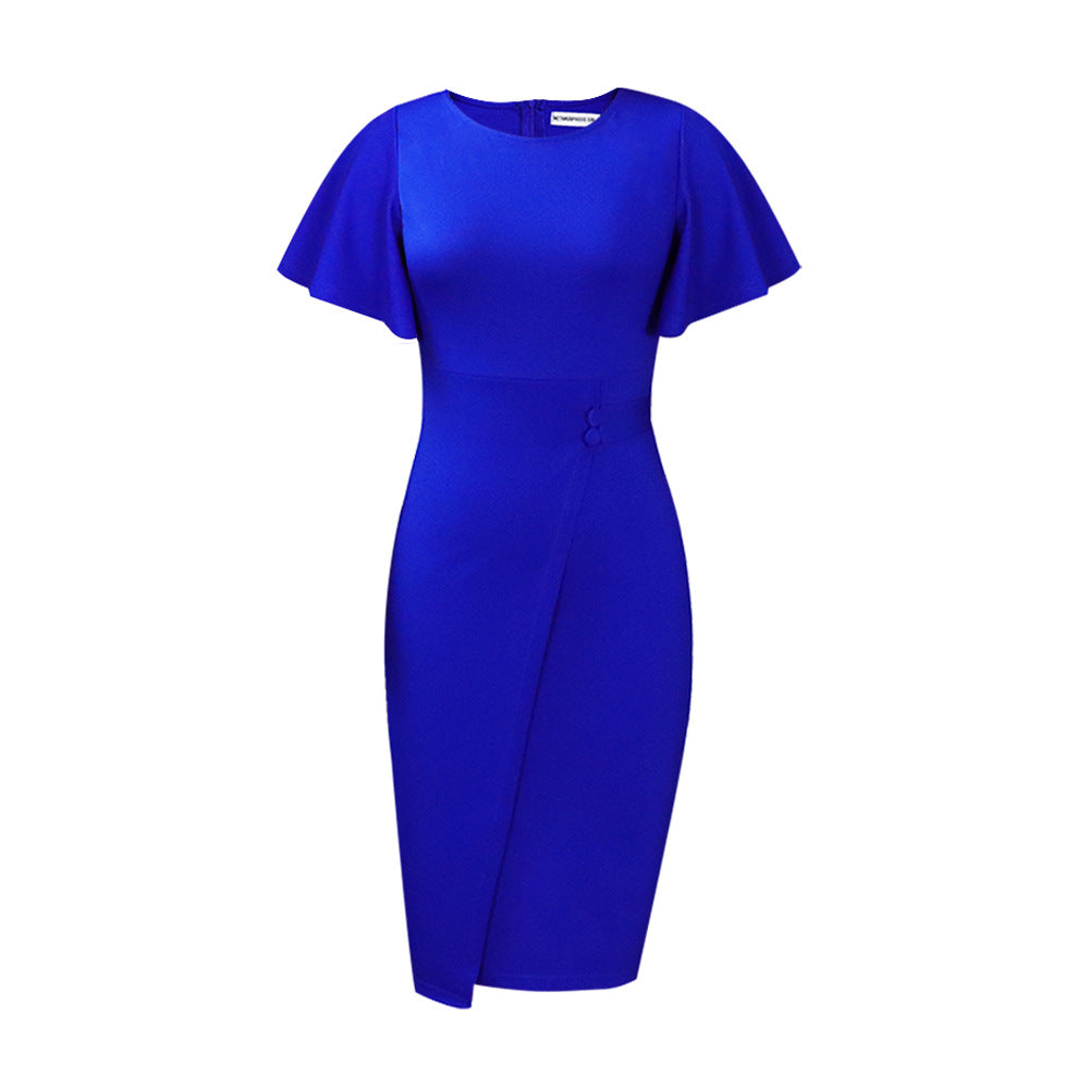Damen Figurbetontes Kleid mit eleganten Flügelärmeln und asymmetrischem Detail Drune