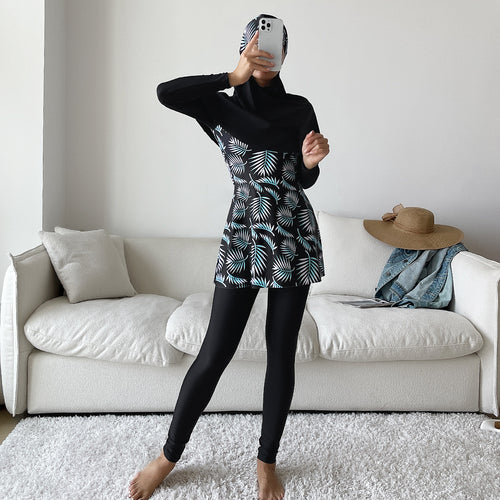Damen Modisches 360-Grad-Schwimmanzug mit integrierter Hijab Drune