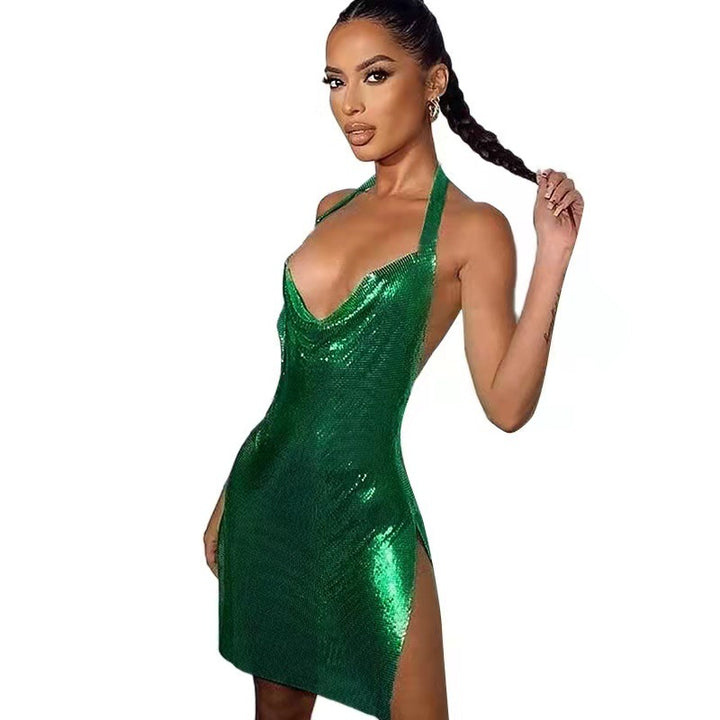 Damen Funkelndes Minikleid mit tiefem Schlitz und schimmerndem Finish Drune