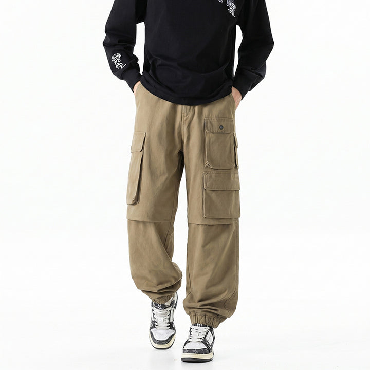 Herren Weite Convertible-Cargo-Hose im Tactical-Streetstyle mit Mehrfachklappentaschen und elastischem Knöchelabschluss Drune
