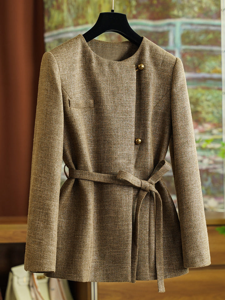 Damen Modische Blazerjacke mit Taillengürtel Drune