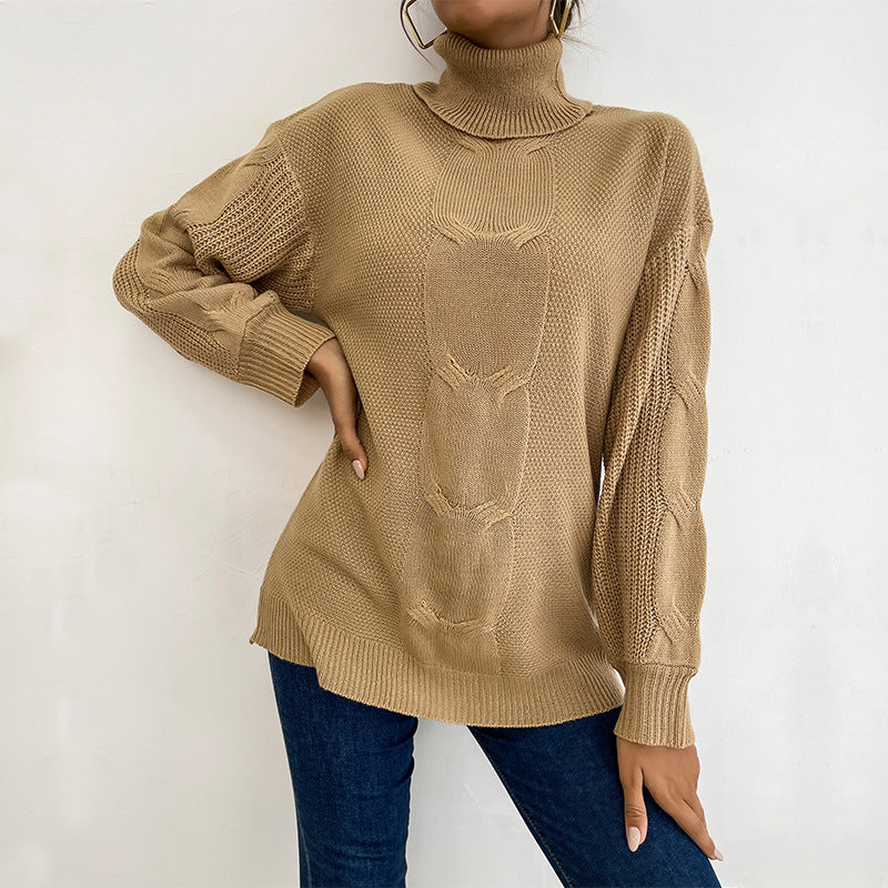 Damen Rollkragenpullover mit Zopfmuster und Oversize-Silhouette Drune