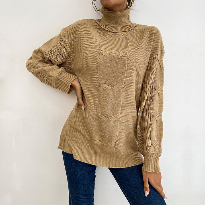 Damen Rollkragenpullover mit Zopfmuster und Oversize-Silhouette Drune