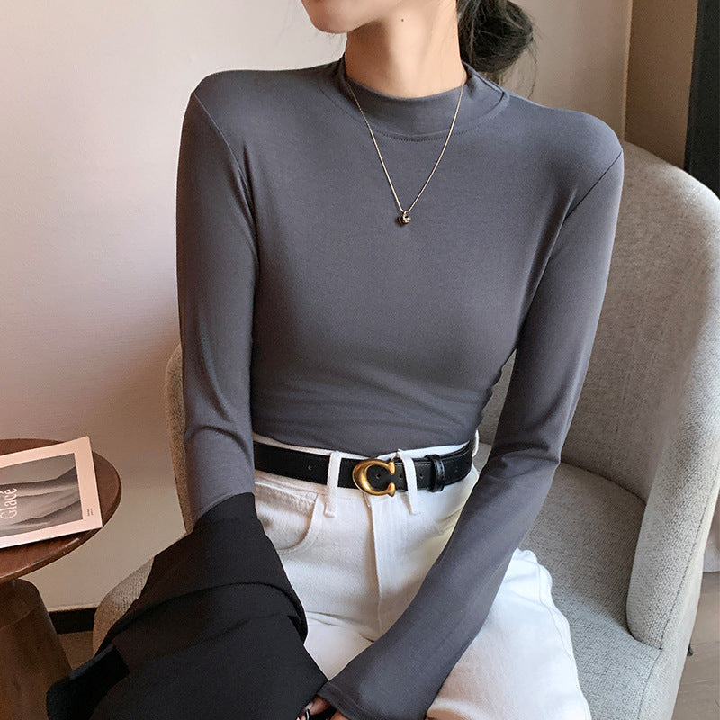 Damen Elegantes Langarmshirt mit hochgeschlossenem Kragen Drune