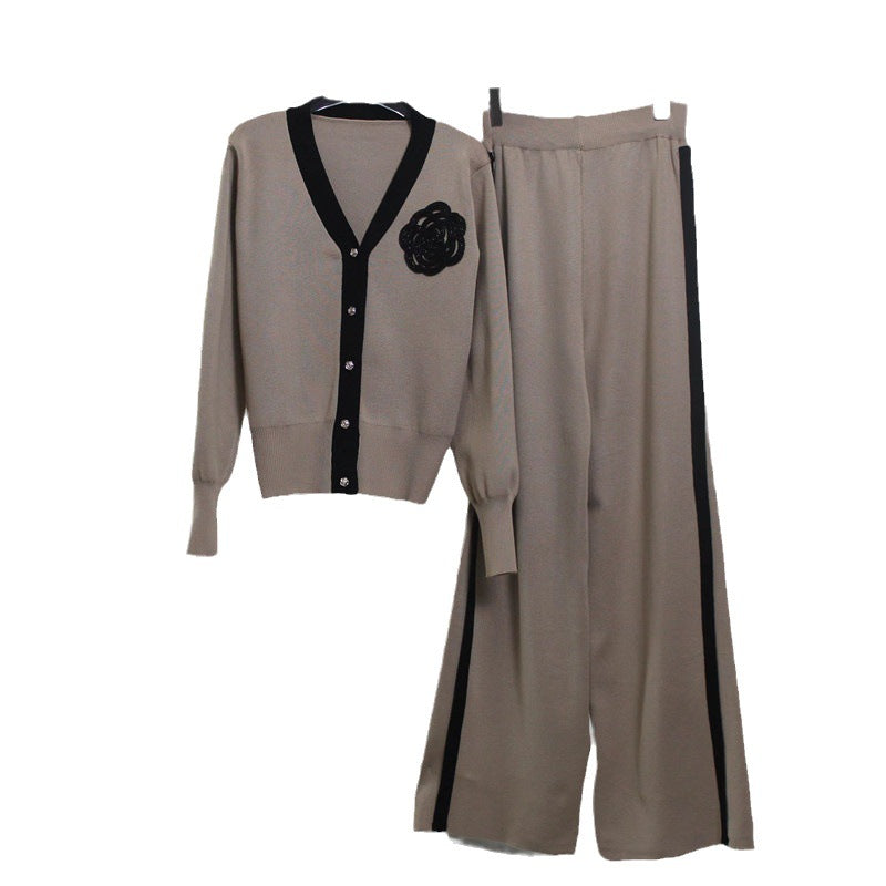 Damen Strick-Loungewear-Set mit eleganter Knopfleiste und modischen Details Drune