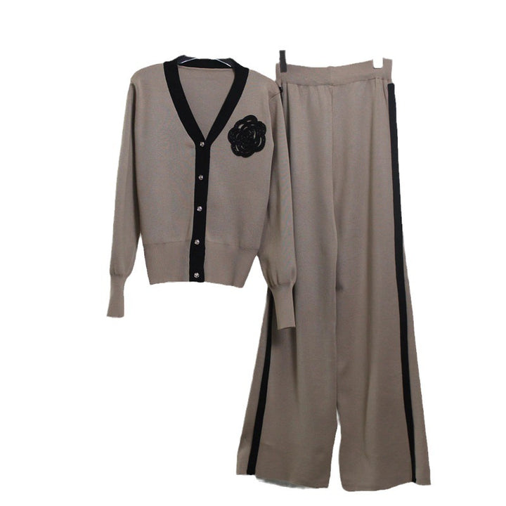 Damen Strick-Loungewear-Set mit eleganter Knopfleiste und modischen Details Drune