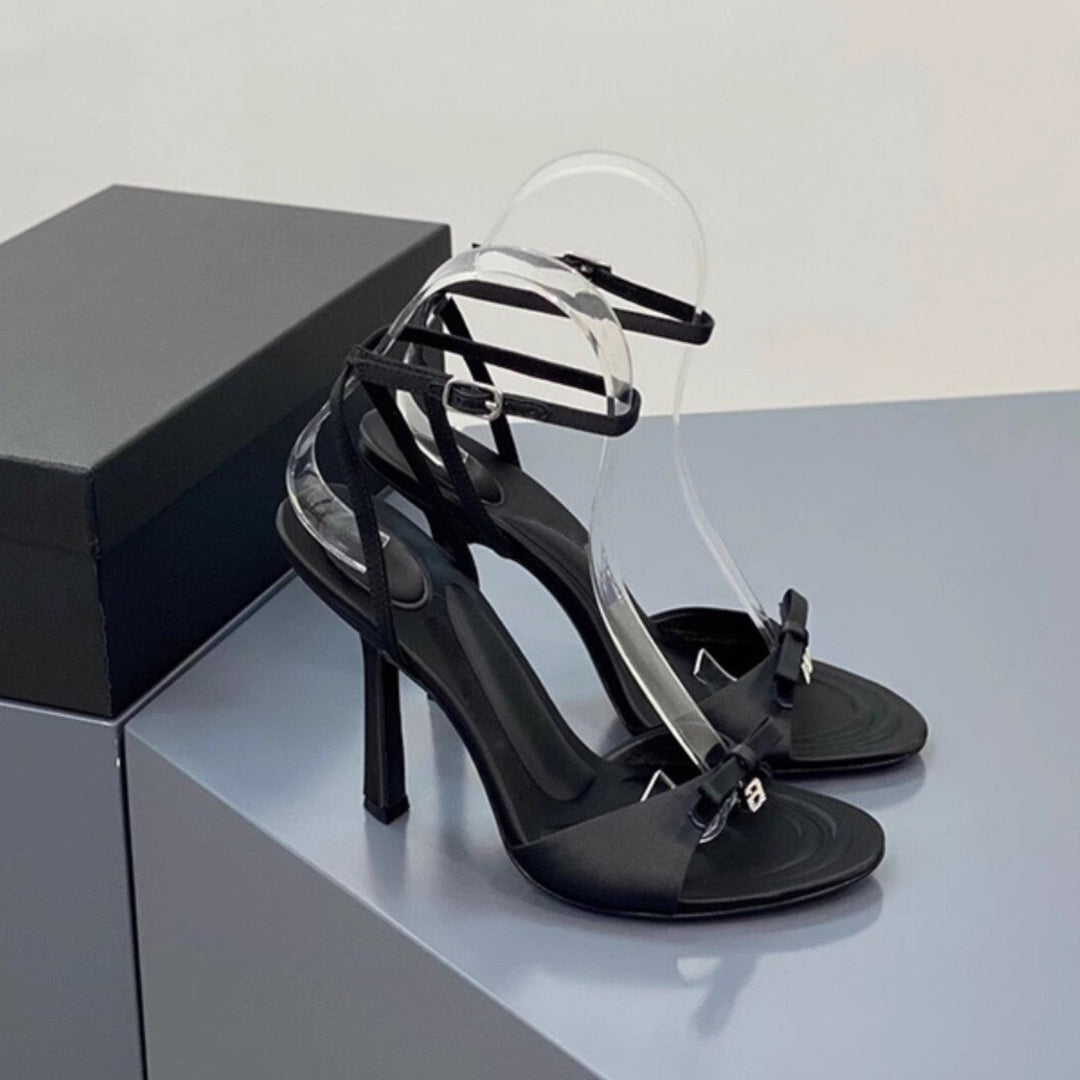 Damen elegante High Heel Sandalen mit transparentem Riemen und stilvollen Schleifen Drune