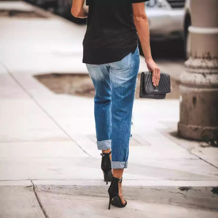 Damen Ripped Boyfriend Jeans mit lässigem Schnitt und fransigen Elementen Drune