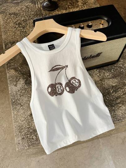 Damen ärmelloses Tanktop mit fröhlichem Kirschmotiv Drune