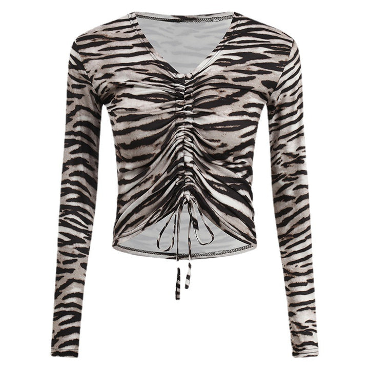 Damen Figurschmeichelndes Crop-Top mit schlanken langen Ärmeln Drune
