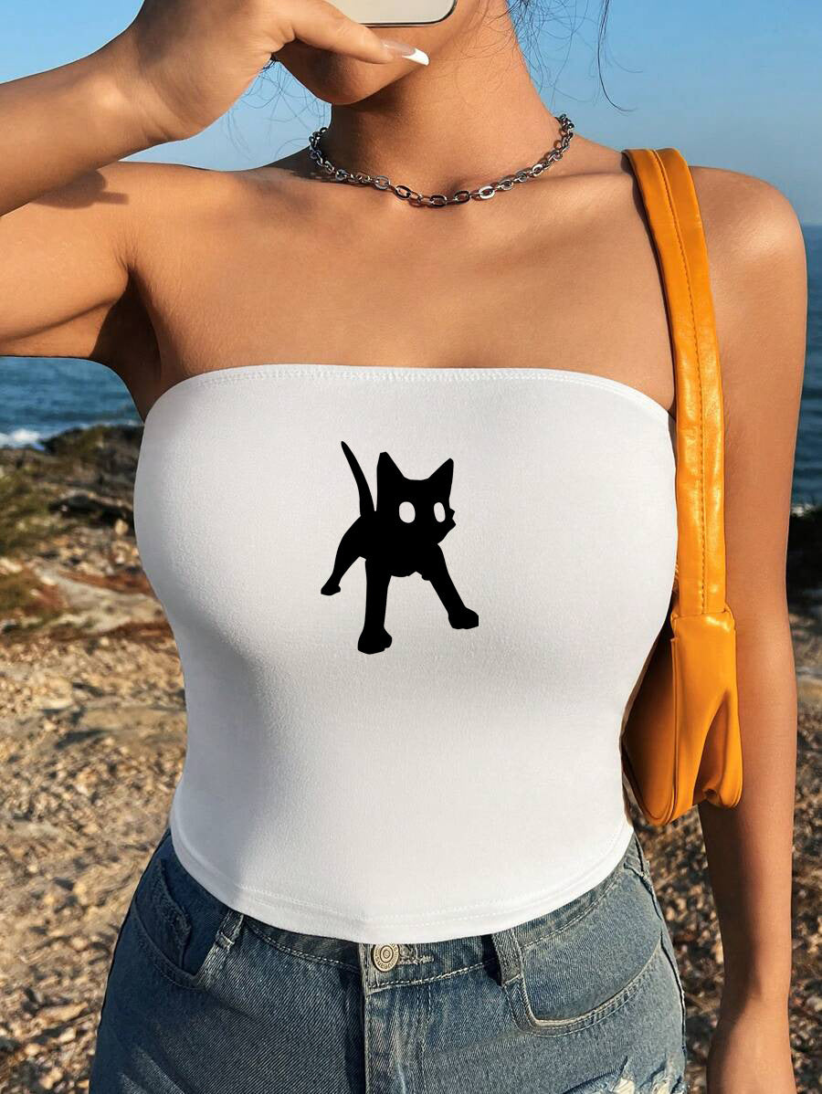 Damen Bandeau-Top mit auffälligem Statement-Aufdruck Drune