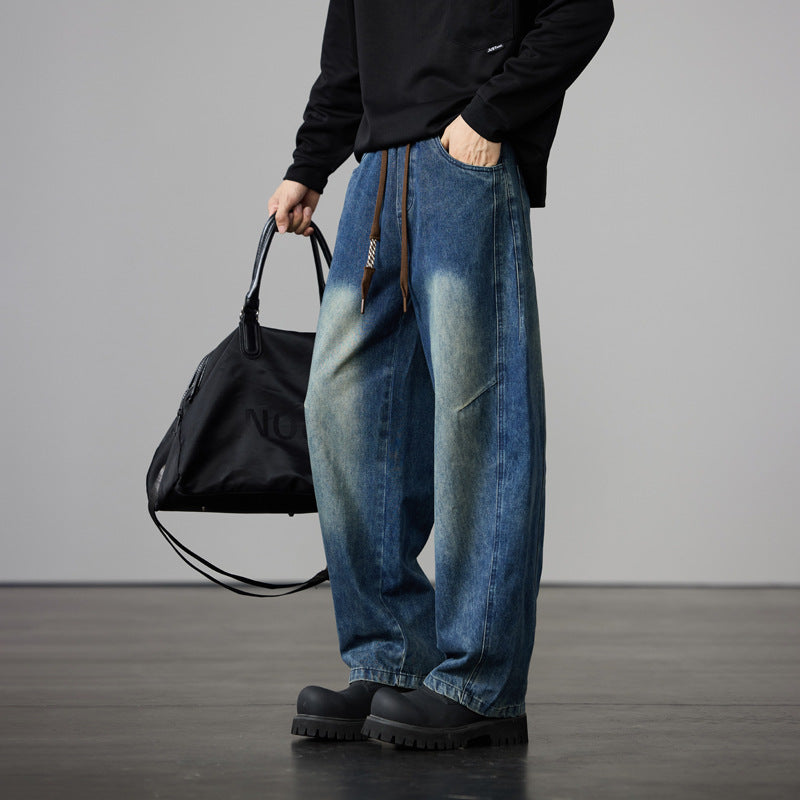 Herren Baggy-Denimhose mit Tunnelzug und Used-Wash-Details Drune