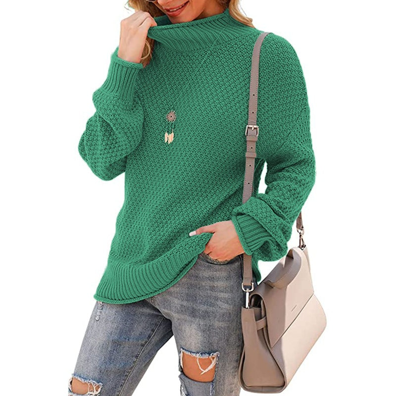 Damen Grobstrickpullover mit hohem Kragen und strukturierter Oberfläche Drune