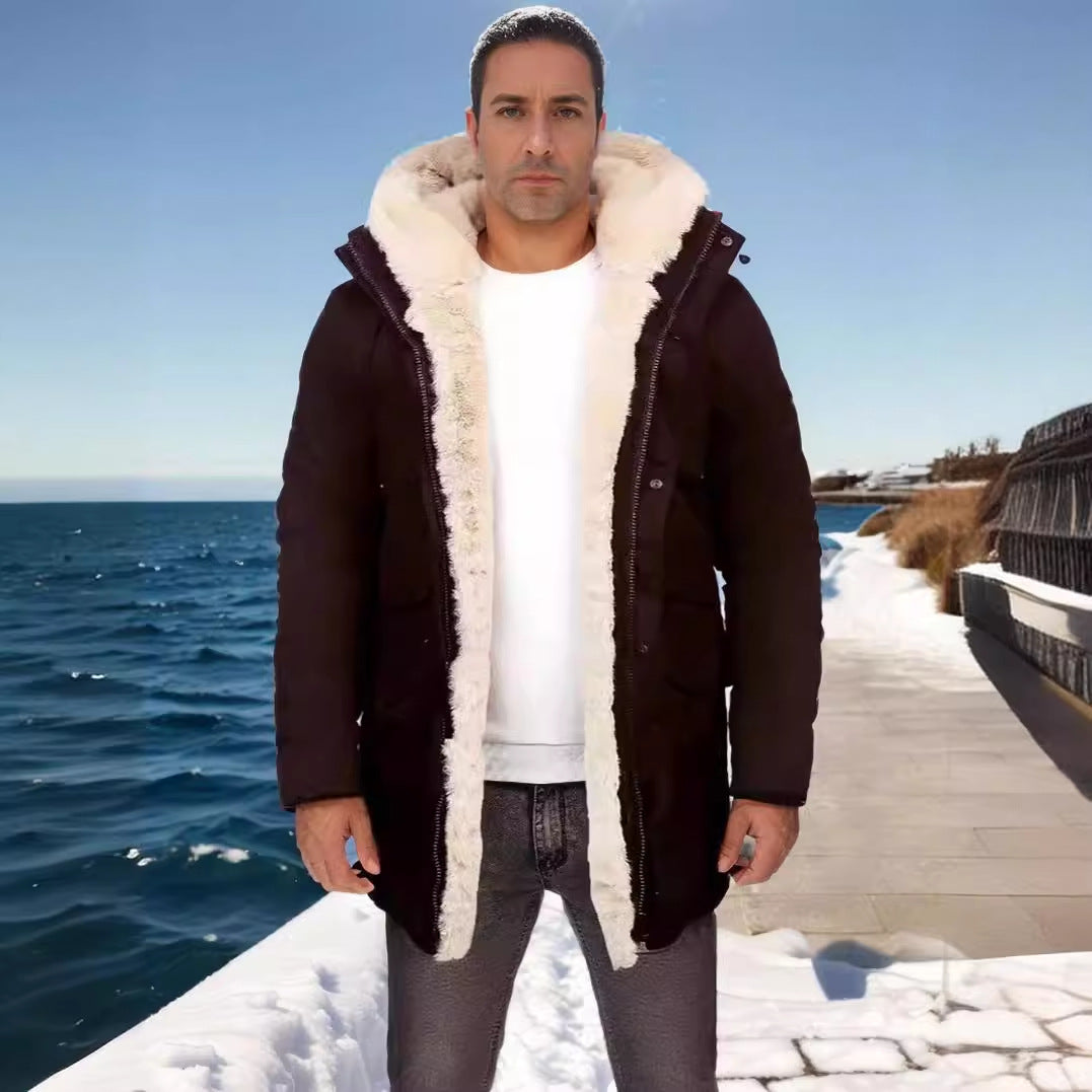 Damen warme Outdoorjacke mit Innenfutter aus Kunstfell und großen Taschen Drune