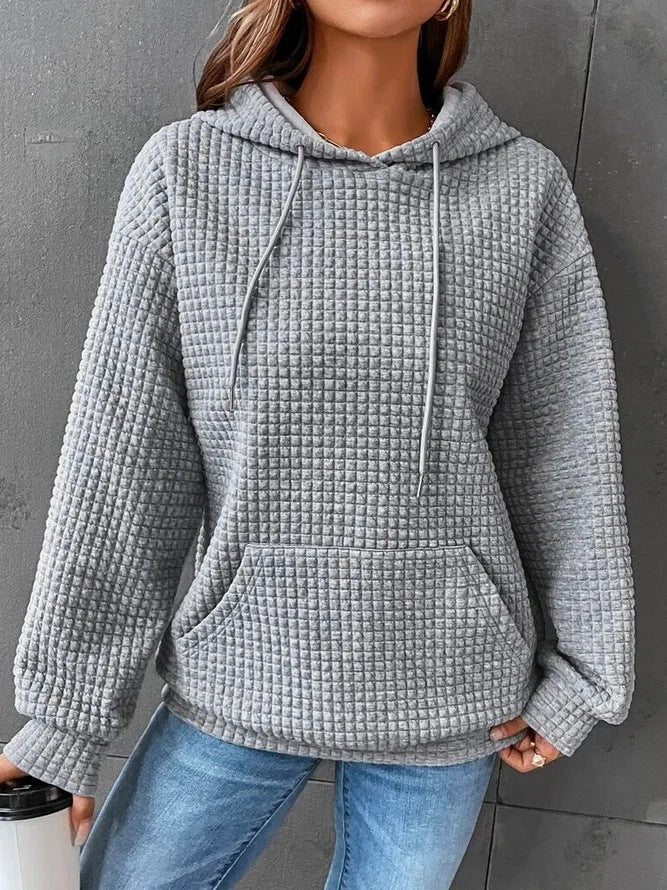 Damen lässiger Hoodie mit strukturierter Oberfläche und praktischer Kängurutasche Drune