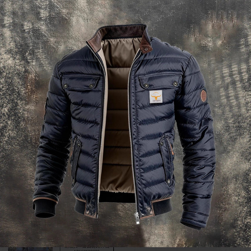 Herren gesteppte Jacke mit Stehkragen, gepolsterter thermischer Futter und Brusttaschen Drune