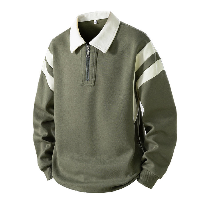 Herren Retro-Sportliches Rugby-Pulli mit halbhohem Reißverschluss und kontrastierendem Hemdkragen Drune
