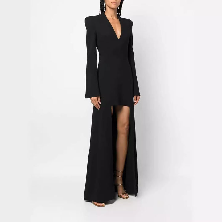 Damen Maxikleid im Blazerstil mit markanten Schulterpolstern, taillierter Silhouette und hohem Beinschlitz Drune