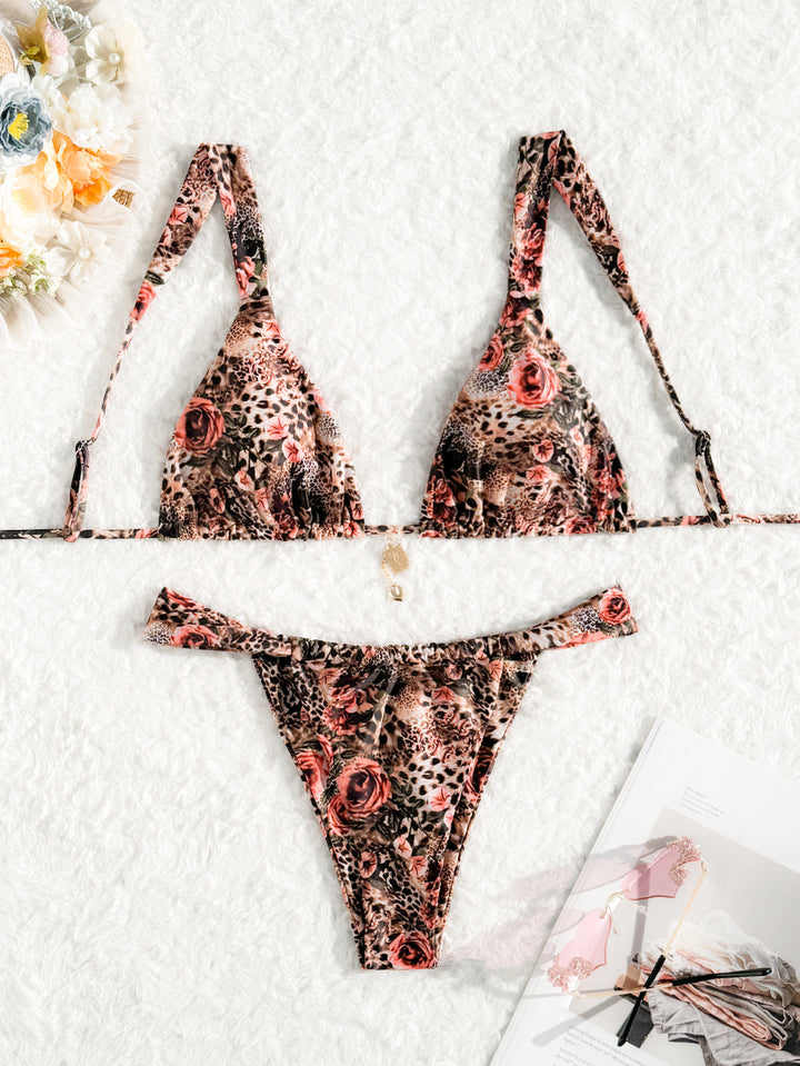 Damen Triangel-Bikini mit floralem Leopardenmuster Drune
