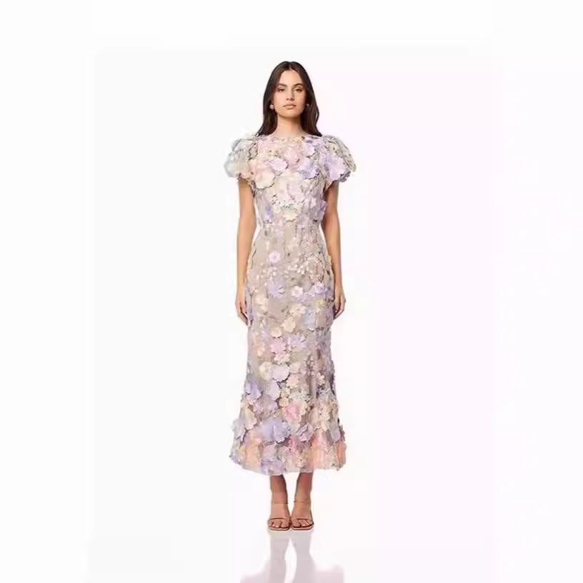 Damen Blumenkleid mit 3D-Blütenapplikationen Drune