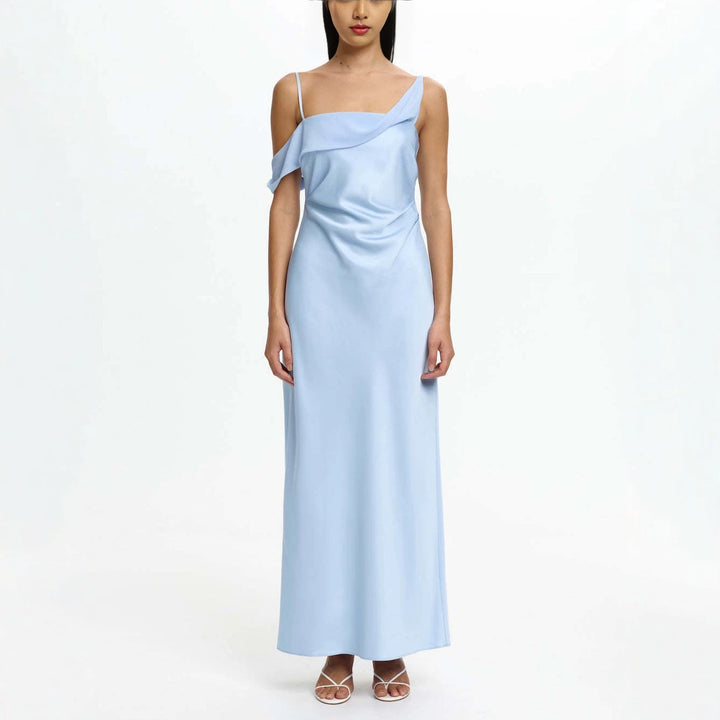 Damen Elegantes Maxikleid mit asymmetrischem Oberteil und fließendem Schnitt Drune