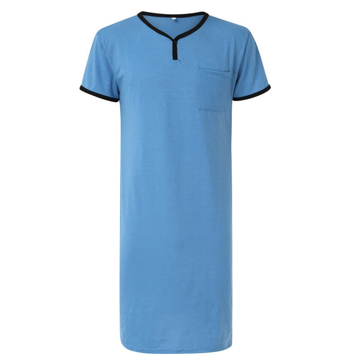 Herren nan langes Baumwoll-Schlafshirt mit Henley-Kragen Drune