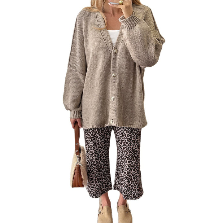 Damen nan Bouclé-Oversize-Cardigan mit tiefem V-Ausschnitt, Kimonoärmeln und goldenen Zierknöpfen Drune