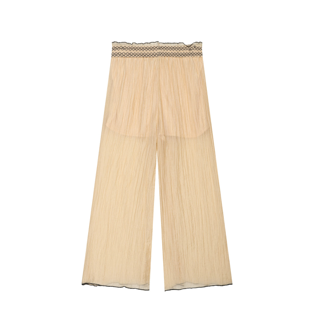 Damen Leichte plissierte Palazzo‑Hose mit Smokbund und weitem Bein Drune