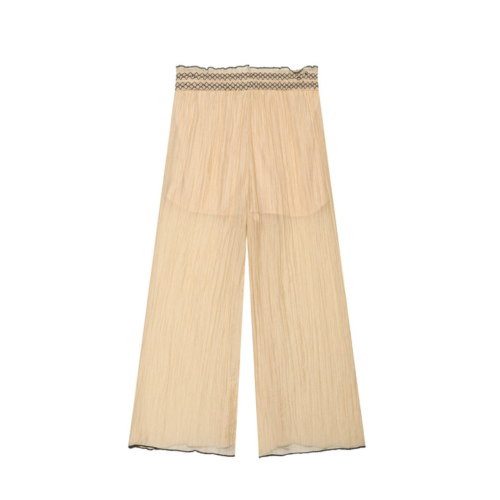 Damen Leichte plissierte Palazzo‑Hose mit Smokbund und weitem Bein Drune